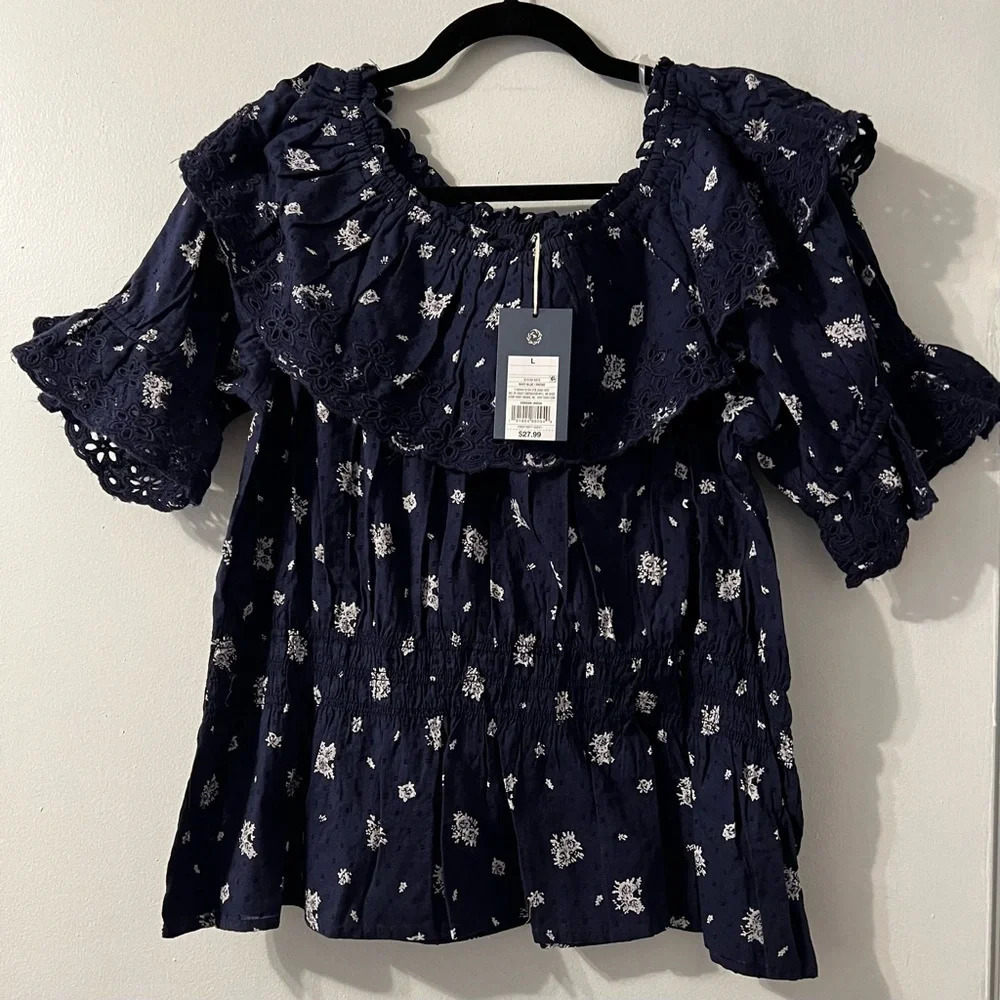 NWT Universal Thread Navy Ruffled Blouse